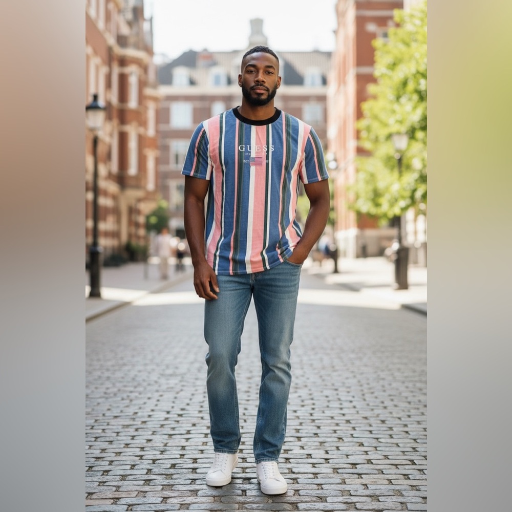 80’s Vintage Guess men’s Striped Short Sleeve Tee
